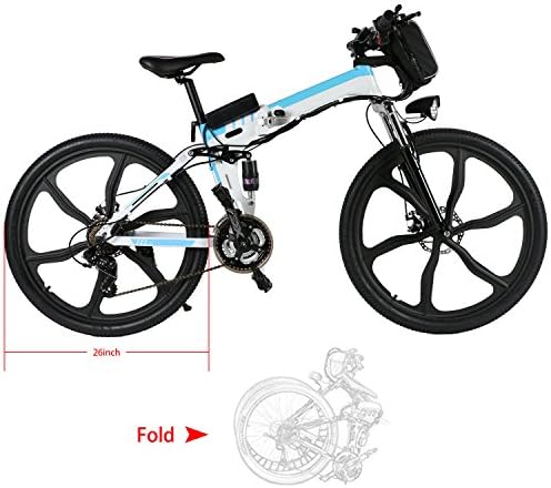 Speedrid Electric Folding Mountain Bike with 26" Super Lightweight Fashion Wheel, 36V 250W Large Capacity Lithium-Ion Battery, Motor, and Shimano Gear (White)