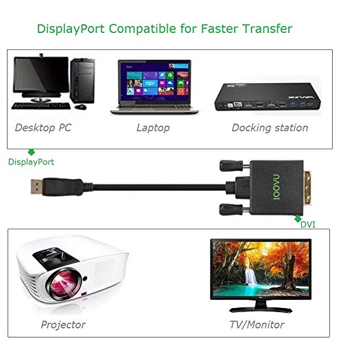 DisplayPort to DVI Cable 10ft (DP to DVI-D Cable), UVOOI Display Port to DVI-D Cable Adapter Compatible with PC, Laptop, HDTV, Projector, Monitor, More- Gold-Plated - Thumbnail 4