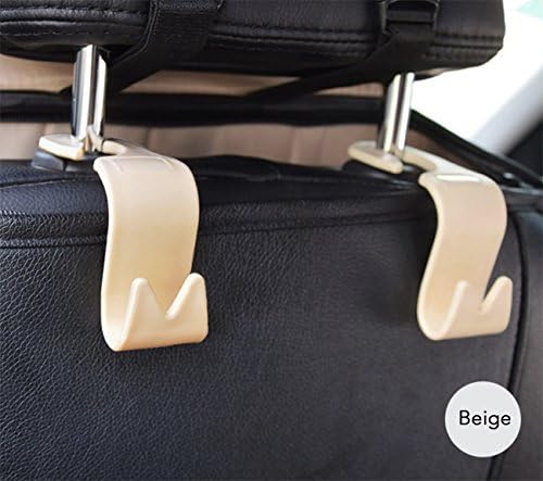 LeeQueen 4 Pack Car Seat Headrest Hooks for Purse and Handbag, Hold Up to 44 lb (Beige)