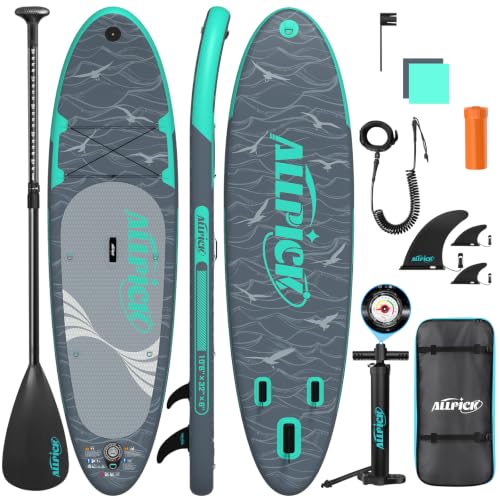 ALLPICK Stand Up Paddling Board Aufblasbar, SUP Set, 200kg (Grau Türkis)