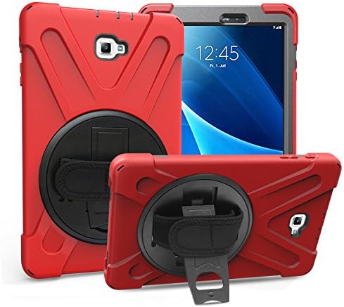 Samsung Galaxy Tab A Case 10.1 inch, Heavy Duty Rugged Full-Body Hybrid Shockproof Drop Protection Cover With Kickstand and Hand Strap for For Galaxy Tab A 10.1 Inch Tablet SM-T580/T585 (Red)