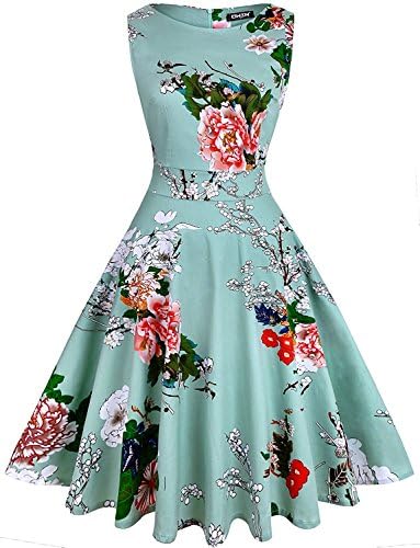 Owin Women's Vintage 1950's Floral Christmas Dress Sleeveless Christmas Snow Dress Party Cocktail Dress