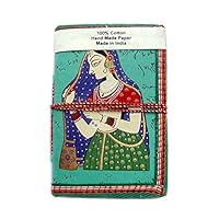 Rastogi Handicrafts Lokta Handmade Paper Journal Diary Note Book Planner Green Lady Bani Thani The Rajasthani Lady Size - 6x4 inch