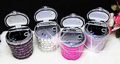 Follicomfy High Grade Bling Diamond Portable Auto Car Smokeless Cigarette Odor Ashtray Cylinder Cup Holder With Led Lamp,Black