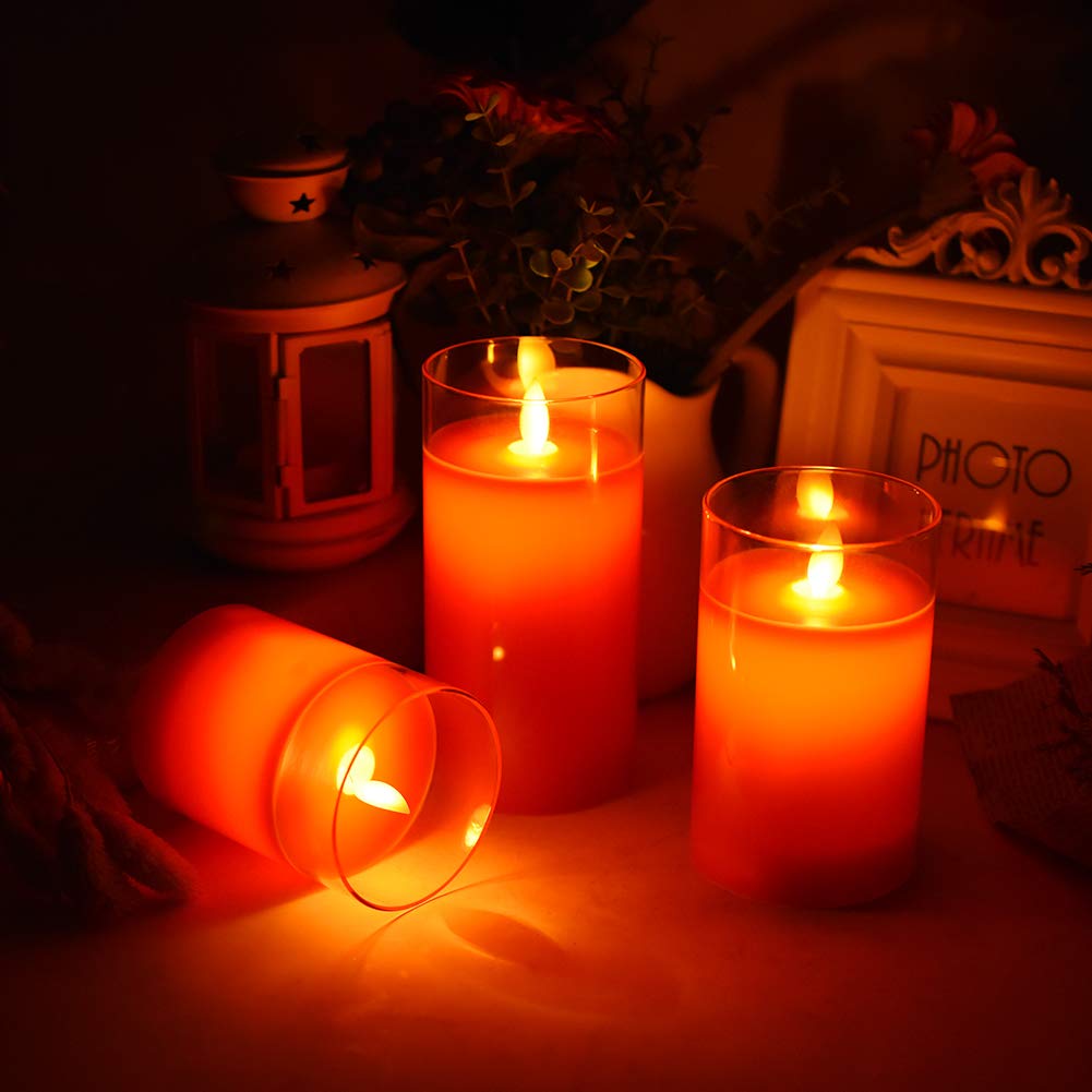 Flickering Flameless Candles with Glass Holder, Set of 3(H4\