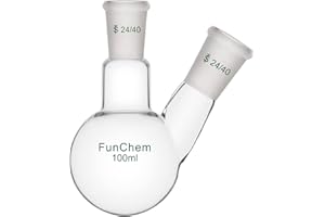 FunChem Glass Round Bottom Flask 24/40, 2 Neck Round Bottom Receiving Boiling Flask RBF, with 24/40 Standard Taper Outer Joint, 100 mL