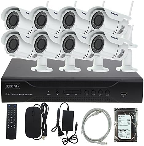 WEMELODY 1080P 8CH Surveillance Camera Wireless System Audio Input & Output and 3TB 3.5 inch HDD & Free App for iOS and Android Mobile Monitor NVR Kits