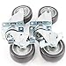 4 Plate Casters 4 Inches Polyurethane Wheels All Swivel 2 Side Brakes Tough Caster
