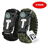 TECH-P 5 in 1 Multifunctional Paracord Bracelet with Compass Flint Fire Starter Scraper Whistle- 2 Pack