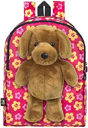 Plush Stuffed Dog Toy Doll with Pull Out Backpack, Pink, One Size