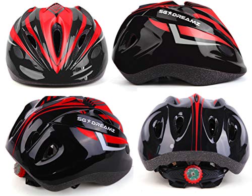 Kids Bike Helmet – Adjustable from Toddler to Youth Size, Ages 3 To 7 - Durable Kid Bicycle Helmets with Fun Racing Design Boys and Girls will LOVE - CSPC Certified for Safety (Black Red With Light) - Thumbnail 2