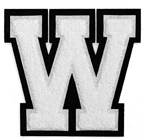 Letter W - Chenille Stitch Varsity Iron-On Patch by pc, 4-1/2", White/Black, TR-11648