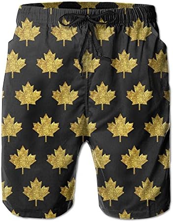 Men Canadian Maple Leaf Silhouette Gold Leaves Quick Dry Lightweight Fashion Board Shorts Swim Trunks XL