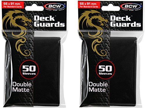 BCW 100ct Deck Guard BLACK MATTE Finish for Stardard Size Collectable Cards - Deck Protector Sleeves [2-Pack Bundle]