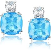 [RIZILIA CLASSIC] Stud Pierced Earrings with Cushion Cut Gemstones CZ [Multi-Colors available] in 18K White Gold Plated, Simple Modern Elegant