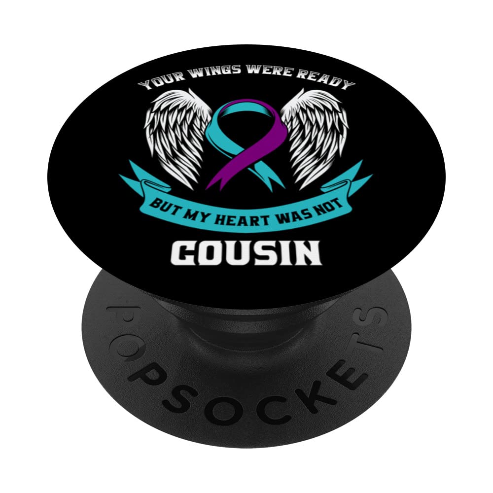 Teal and Purple Suicide Awareness Prevention Ribbon Cousin PopSockets Swappable PopGrip