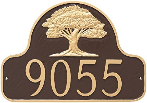 Montague Metal Oak Tree Arch Address Sign Plaque, 11" x 16", Hunter green/Gold
