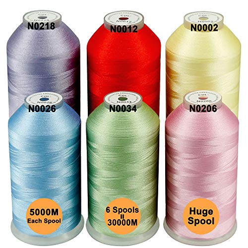 New brothread Set of 6 Pastel Colors-1 Polyester Machine Embroidery Thread Huge Spool 5000M for All Embroidery Machines