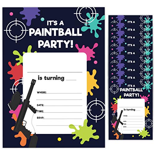 Paintball Style 2 Happy Birthday Invitations Invite Cards (10 Count) With Envelopes Boys Girls Kids Party (10ct)