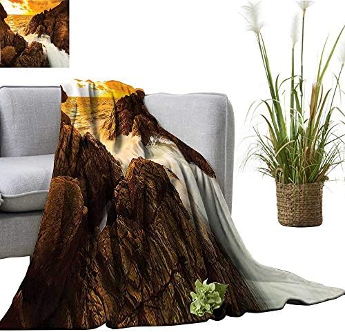 YOYI Baby Blanket Sunset and Waves Over Tropical Wild Rocks on The Beach Heaven Nature Summer Indoor/Outdoor, Comfortable for All Seasons 50"x60"