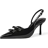 baobeijiadao Womens Pointed Toe Pumps Slingback Bow Stiletto Heels Closed Toe Heeled Sandals Slip On Dress Shoes for Women