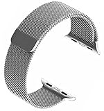 top4cus Double Electroplating Milanese Loop Stainless Steel Replacement iWatch Band with Magnetic Closure Clasp for Apple Watch - 42mm Short Length - Silver