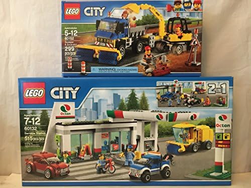 LEGO City Town Service Station & Lego City Great Vehicles Sweeper & Excavator