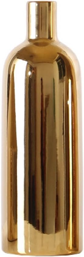 NEWBEER Vase for Flowers Ceramic Gold Metal Plating Outside Home Decorations Thin Short Bottle