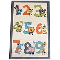 Silk & Sultans Agathe Collection Kids Numbers Design, Pet Friendly, Non-Slip Area Rug with Rubber Backing, 3