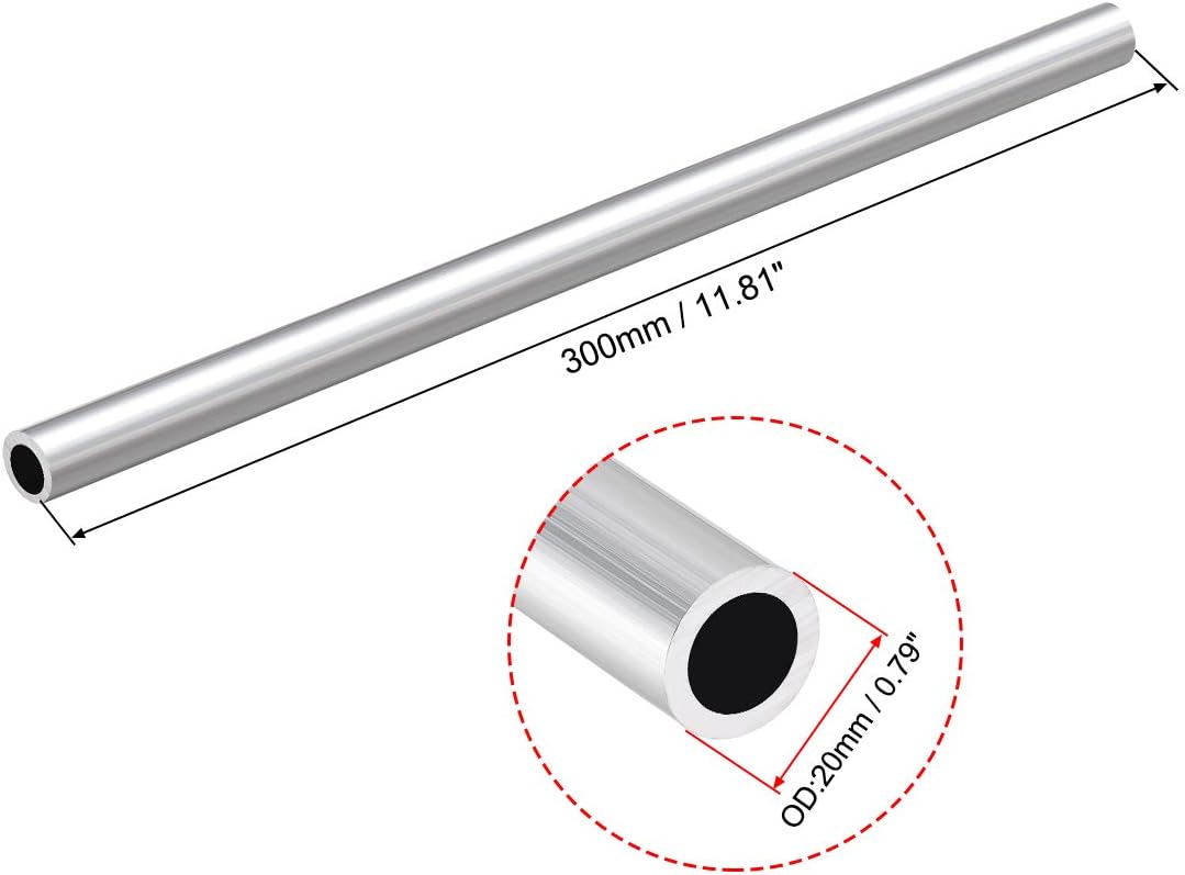 sourcing map 6063 Aluminum Round Tube, 300mm Length 20mm OD 16mm Inner Dia Seamless Aluminum Straight Tubing - Image 3