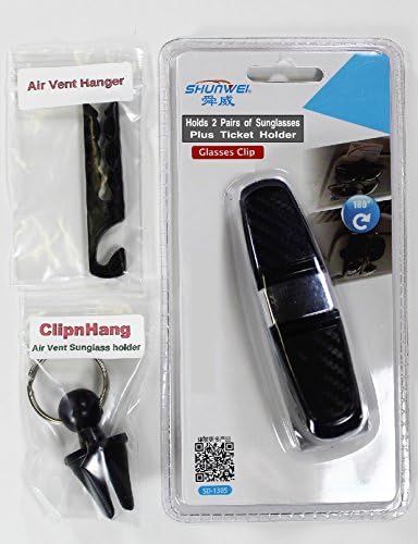 2 Ways to hold Sunglasses Eyeglasses Reading Glasses Air vent Sunglass hanger and Double Sun Visor Sunglass Holder Clip for car plus Bonus Air Vent Hanger Hook for Bluetooth Headset Air freshener