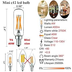 LiteHistory Dimmable t6 led Bulb 40W Candelabra led