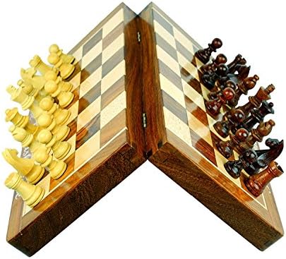 12 inches Magnetic Handcrafted Deluxe Wooden Chess Board with Wooden Pieces - by The Modish Store