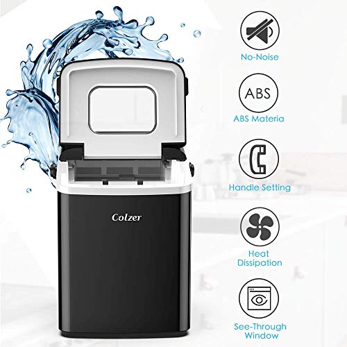 Colzer Portable Electronic Ice Maker Machine, Countertop Ice Maker,Make 9 Ice Cubes within 6-13 Minutes,33lbs Ice in 24 hours,Water Tank and Ice Scoop, Home,Kitchen,Bar,KTV (black)