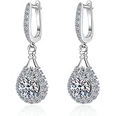 Moissanite Teardrop Earrings for Women, Hypoallergenic S925 Drop Earrings, Pierced Simulated Diamond Halo Charm Dangle Hoop Earrings, Elegant Fine Jewelry Gifts for Anniversary Birthday Bride Wedding