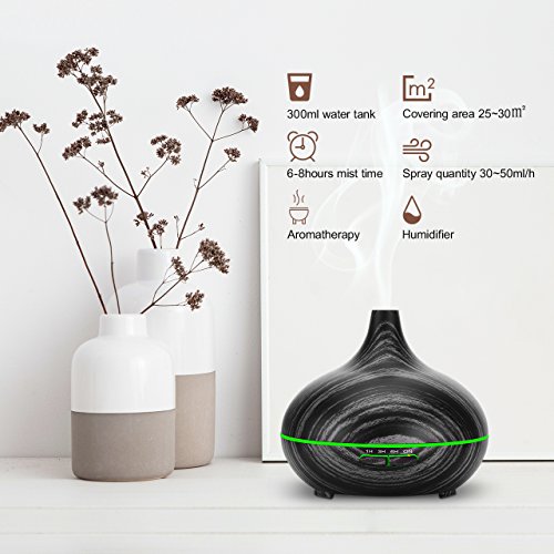 VicTsing 300ml Essential Oil Diffuser, Wood Grain Ultrasonic Aroma Cool Mist Humidifier for Office Home Bedroom Baby Room Study Yoga Spa (Grey and Black)