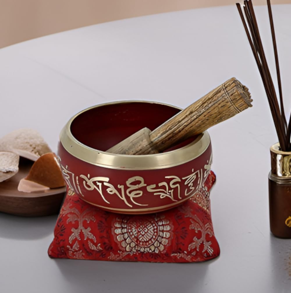 Purpledip Bell Metal Tibetan Buddhist Singing Bowl: Dhyana Musical Instrument Set For Meditation (10779)