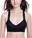 ANGOOL Women's Sexy Lace Racerback Bralette Bustier Breathable Wireless Bra (Large, Black (Padded))