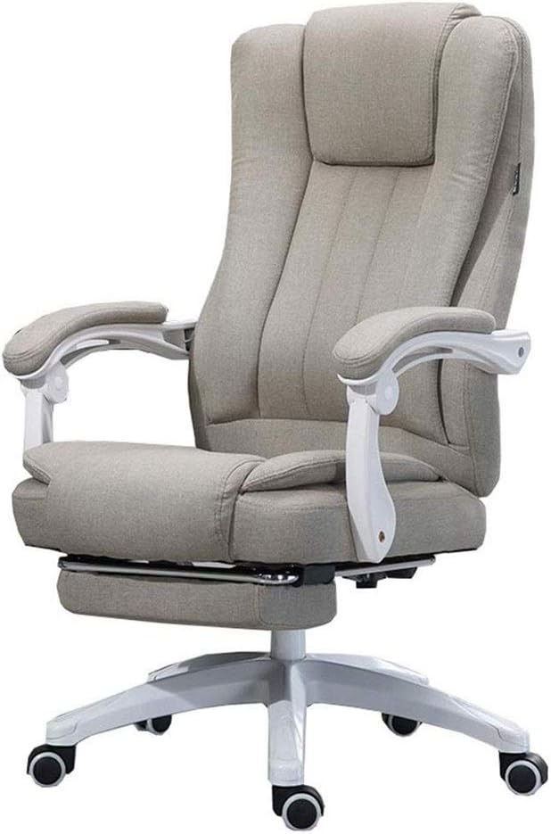 WXF Executive Office Chair, Adjustable Angle Recliner Design Linen Fabric Swivel Gaming Office Chair with Footrest High Back Task Chair (Color : Gray)