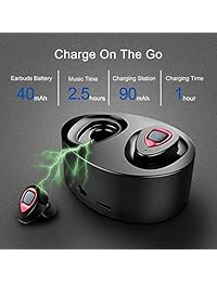WOWOGO   Auriculares inalámbricos con Bluetooth, resistentes al sudor, con cancelación de ruido, micrófono integrado y estación de carga para iPhone, iPad y Samsung (K5 rojo)
