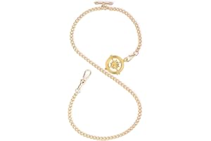 OyeahO Albert Chain Pocket Watch, T-bar Chain with Compass Pendant, Curb Link Chain 2 Hook Antique Fob T Bar for Men