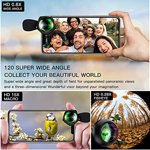Conception De Lignes Ondulées Objectifs De Caméra De Téléphone HD-Objectifs avec 0.6X Super Grand Angle + 15X Macro + Objectif Fisheye 0.28X Compatible avec iPhone,Samsung Huawei iPad etc (Noir)
