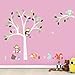 ElecMotive Cartoon Forest Animal Monkey Owls Fox Rabbits Hedgehog Tree Swing Nursery Wall Stickers Wall Murals DIY Posters Vinyl Removable Art Wall Decals for Kids Girls Room Decoration (Monkey Owls)