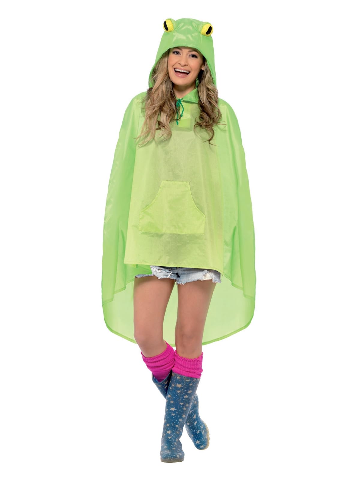 Smiffys Frog Party Poncho, Green with Drawstring Bag, Party Poncho Fancy Dress, Animal Dress Up Costumes