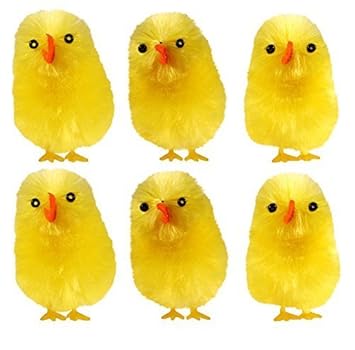 6 X Large 6cm Easter Chicks Yellow Chenille Decorations For