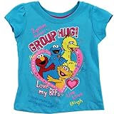 Sesame St Little Girls' Reet Group Hug Short Sleeve T-Shirt, Ocean Wind, 4T