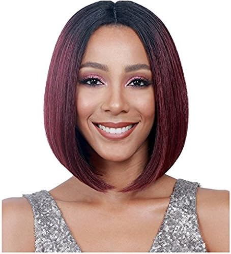Rongduoyi Short Bob Ombre Synthetic Lace Front Wigs For Women Heat Resistant Looking Natural Straight Wigs(10inch,black/wine red)