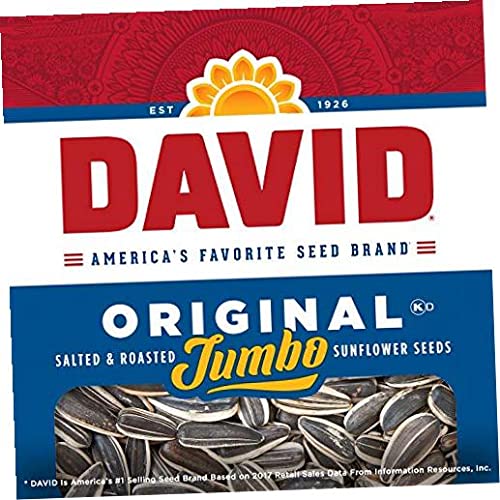DAVID SEEDS ROASTED AND SALTED ORIGINAL JUMBO SUNFLOWER SEEDS, KETO FRIENDLY, 5.25 OZ, 12 PACK