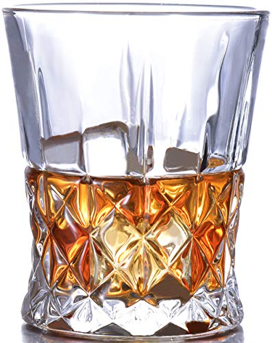 Whiskey Glasses SET OF 4 - Lead Free Glass set Cups and Tasting Tumblers for drinking Scotch, Bourbon. Irish whiskey, Brandy - Luxury Gifts for Men Women