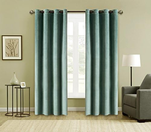 Cottontree Homesoft FirstHomer Room Darkening Thermal Insulating Blackout Velvet Curtain - 50x 120 Inches, Aqua Mist (2 Panels)